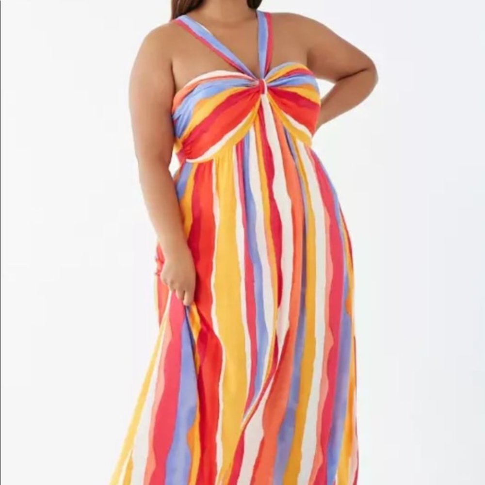 Forever 21 Plus striped halter maxi dress